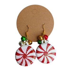B2G1 Womens Handmade Christmas Dangle Earrings Candy Cane Jingle Bells Tacky